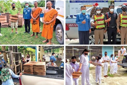 WCE supports the use of cost-effective materials in the circular economy, donating factory roof tiles to schools, police stations, and temples