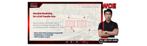 Large shaft machining of a coil transfer arm mandrel by WCE MTE (AI-assisted concept illustration)