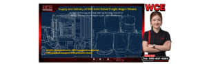 Supply and delivery of solid rolled freight wagon wheels – forklift unloading wrapped wheels from a container and wrapped wheel stacks staged for handover (AI-generated technical illustration)